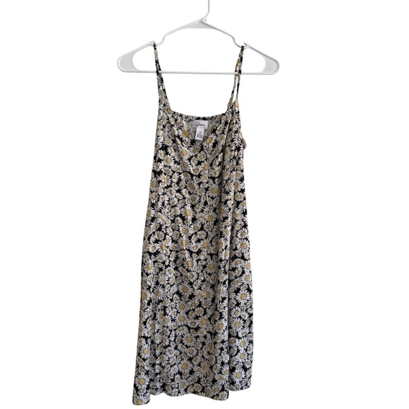 Japna Black & White Daisy Button Front Sleeveless Mini Dress Spaghetti Straps M - Picture 1 of 3